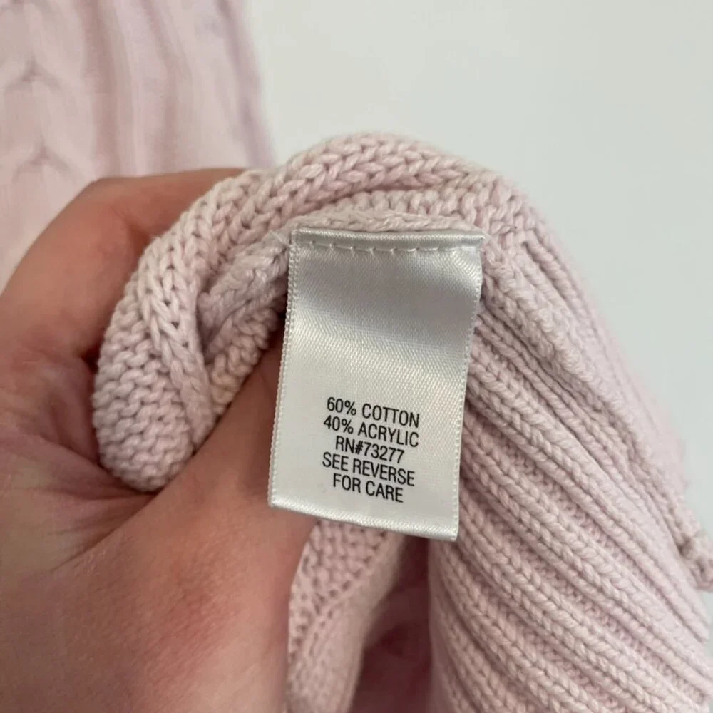 CROFT & BARROW Cable Knit Turtleneck Sweater Light Pink Baby Pink Cotton Blend L - Picture 12 of 16